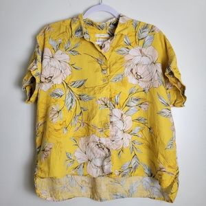 NICOLE MILLER Linen Floral Hawaiian Dolman Sleeve‎ Top S
